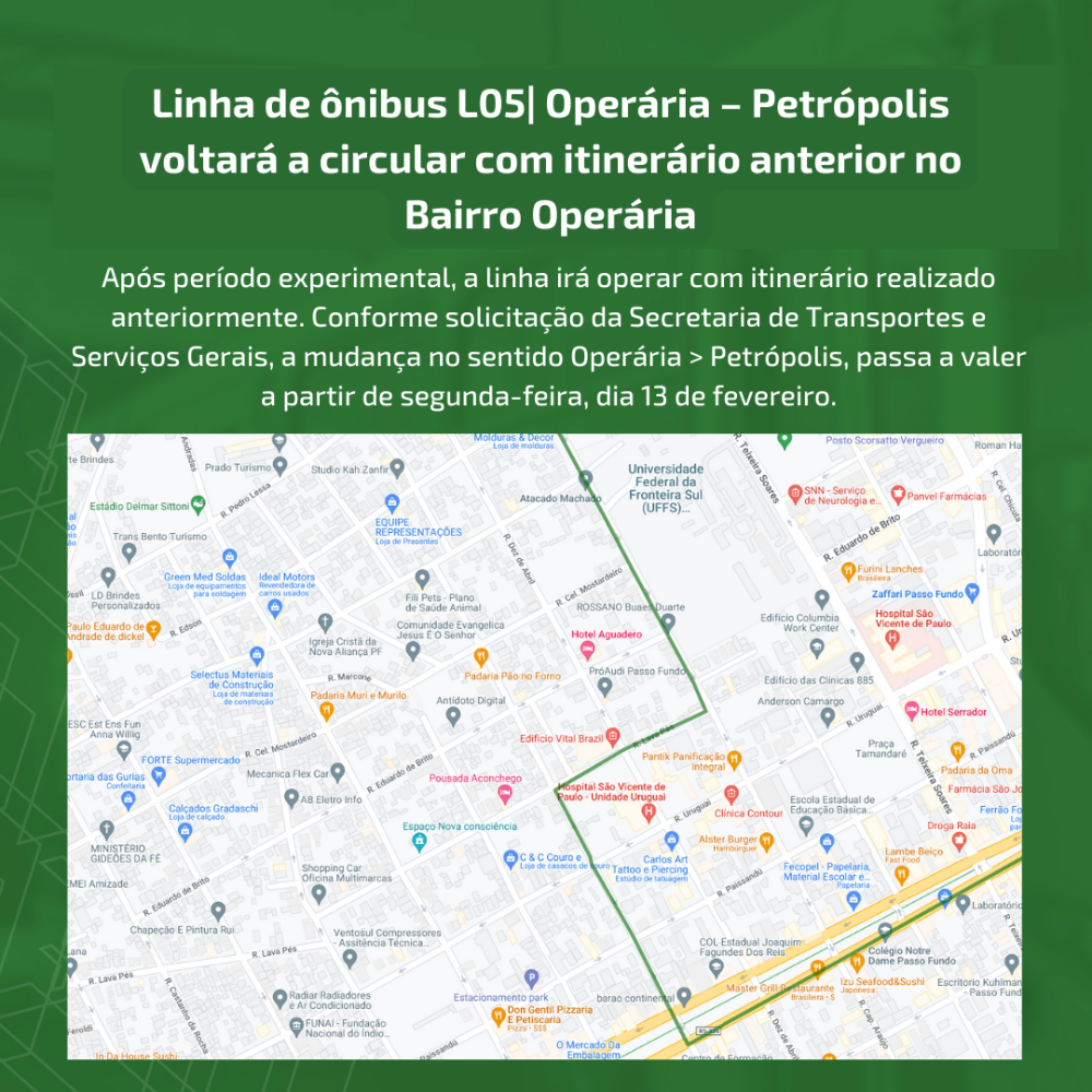 Após período experimental, a linha de ônibus L05 voltará a circular com itinerário anterior 