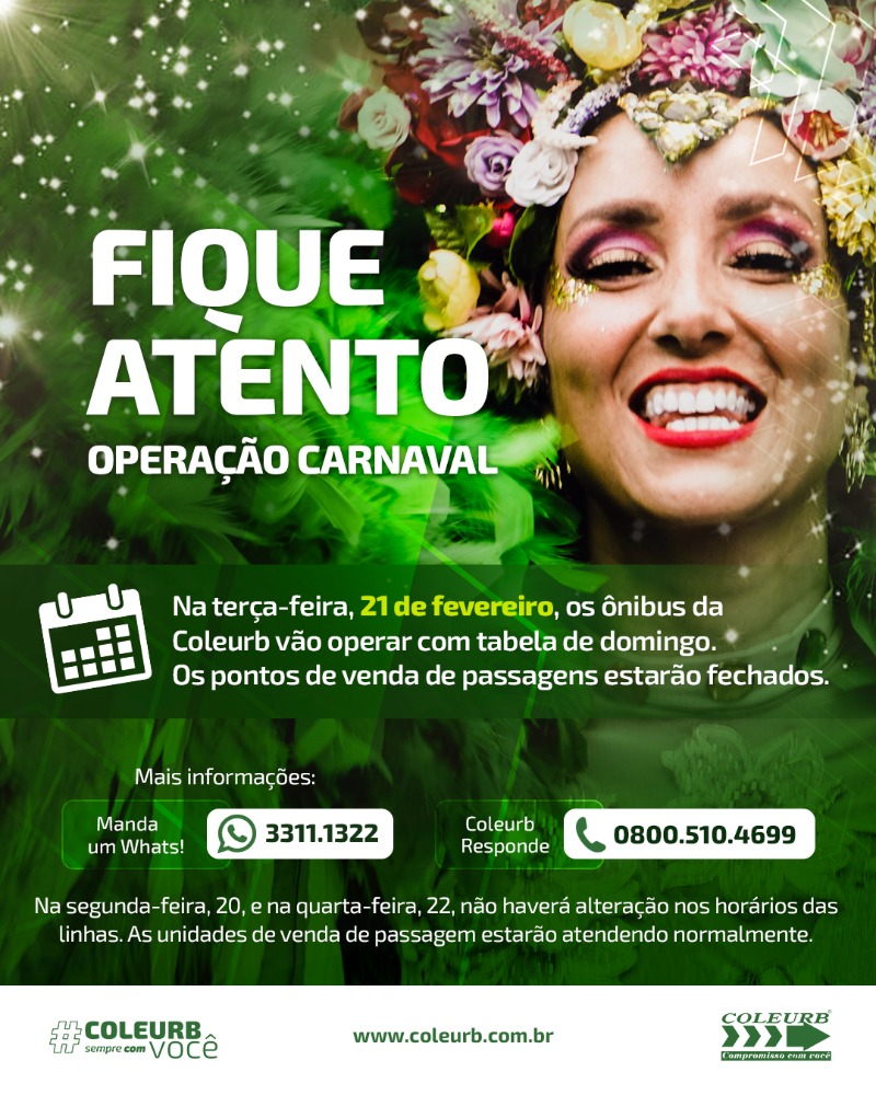 Coleurb opera com tabela de domingo na terça-feira de Carnaval