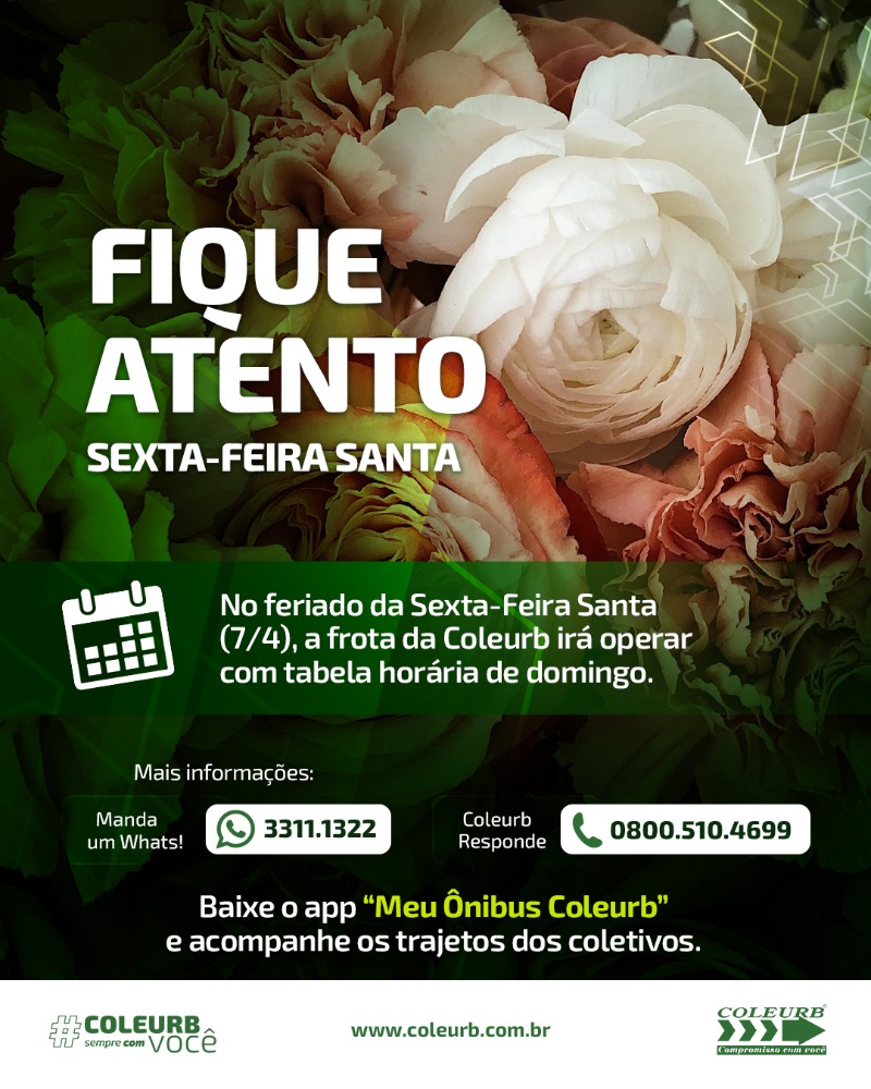 Coleurb opera com tabela de domingo no feriado de Sexta-Feira Santa