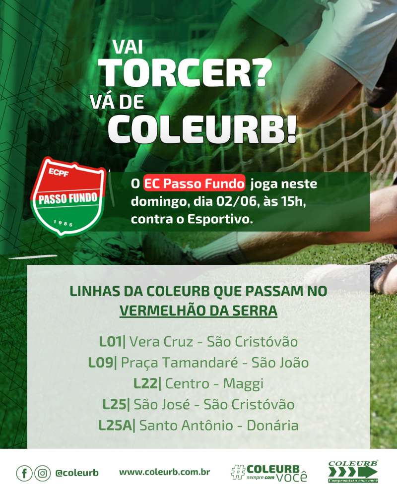 Linhas da Coleurb que passam no Vermelhão da Serra para a partida de domingo (02)