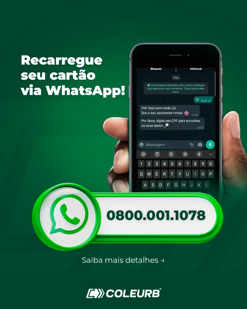 Recarregue seu cartão de bilhetagem pelo WhatsApp