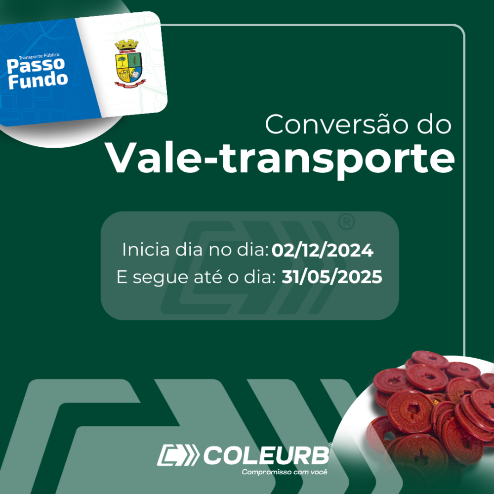 Coleurb inicia conversão do vale-transporte no Cartão de Bilhetagem em 02/12