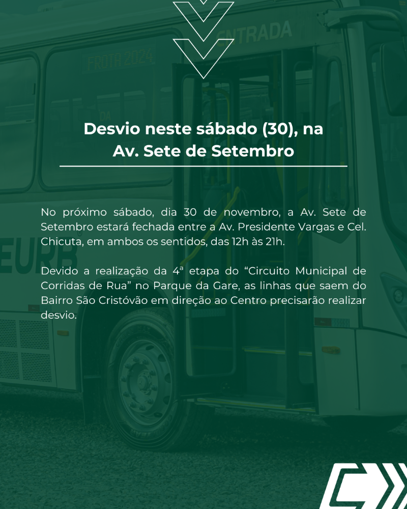 Com fechamento da Av. Sete de Setembro neste sábado (30), ônibus fazem desvio