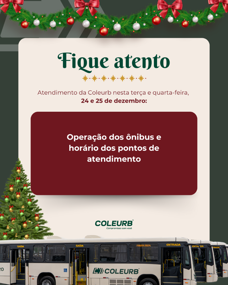 Atendimento da Coleurb nos dias 24 e 31