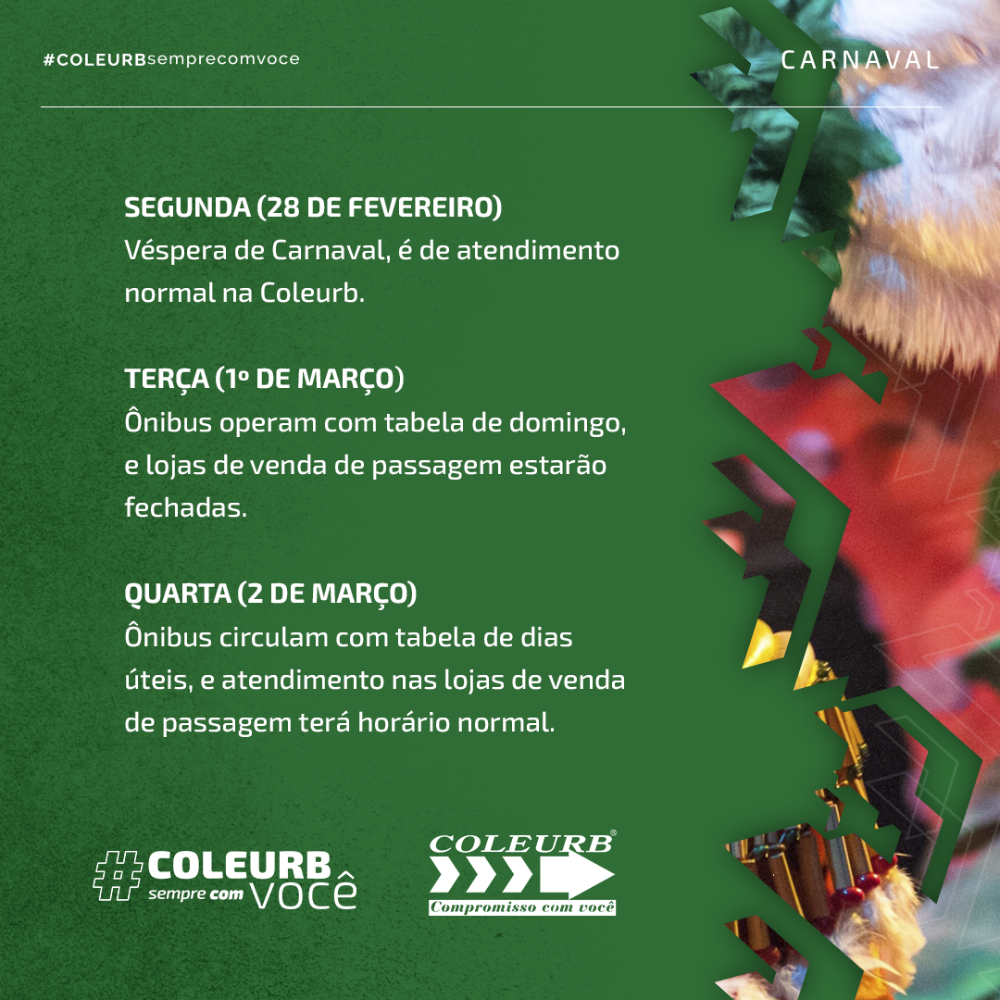 Coleurb opera com tabela de domingo na Terça-Feira de Carnaval